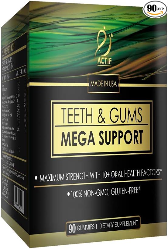 Actif Teeth and Gums Mega Support, Oral Probiotics Supplement for Mouth and Dental Multivitamin Supplement, 90 Gummies