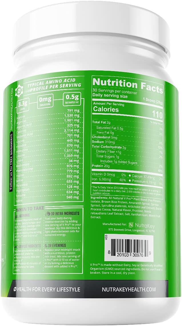 NutraKey V-Pro, Raw Plant Protein Powder, 20g of 2-Pound