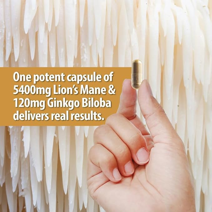 Organic Lions Mane Supplement Capsules 5400mg, 120mg – 2 Months