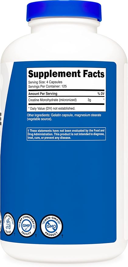 Nutricost Creatine Monohydrate 3000mg Serving, (750mg Per Capsule), 500 Capsules (2 Bottles)