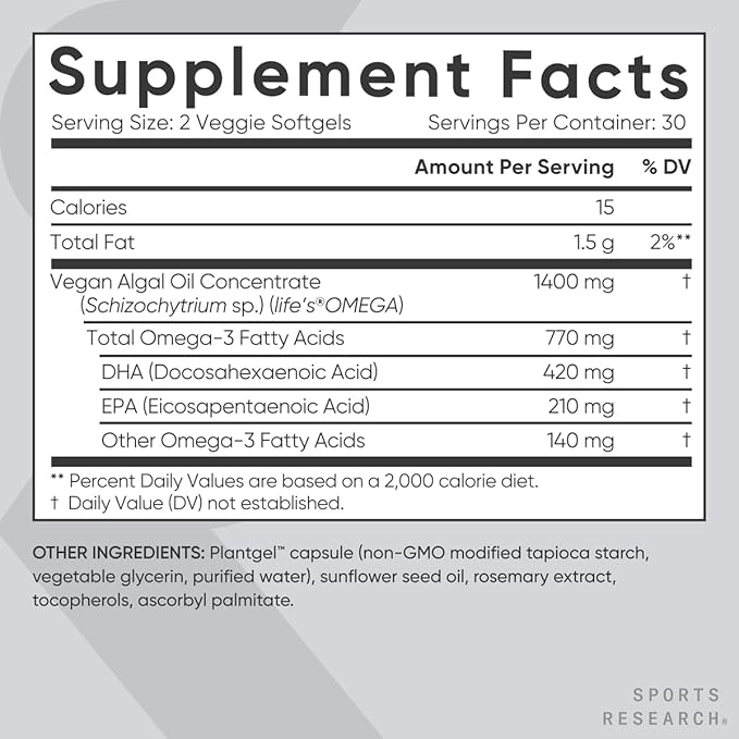 Sports Research Vegan Omega-3 Fish Oil 60 Softgels