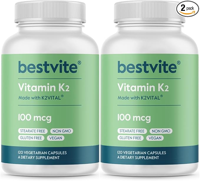 BESTVITE Vitamin K2 100 mcg as MK-7 (240 (240 Vegetarian Capsules)(120x2) -