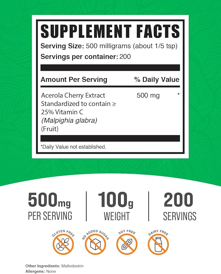 BulkSupplements.com Acerola Cherry Extract Powder 500mg per 100g (3.5 (3.5 oz) 1)