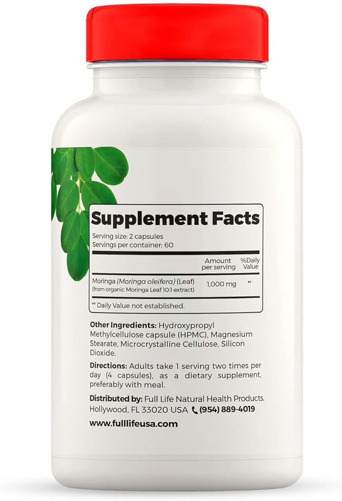 Full Life Moringa Oleifera Capsules – 120 Veggie 1000mg