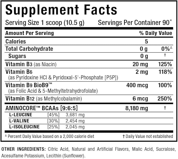 ALLMAX Nutrition AMINOCORE BCAA Powder, 8.18 Grams of Amino Acids, Intra and Post Workout Recovery Drink, Gluten Free, White Grape, 945 g