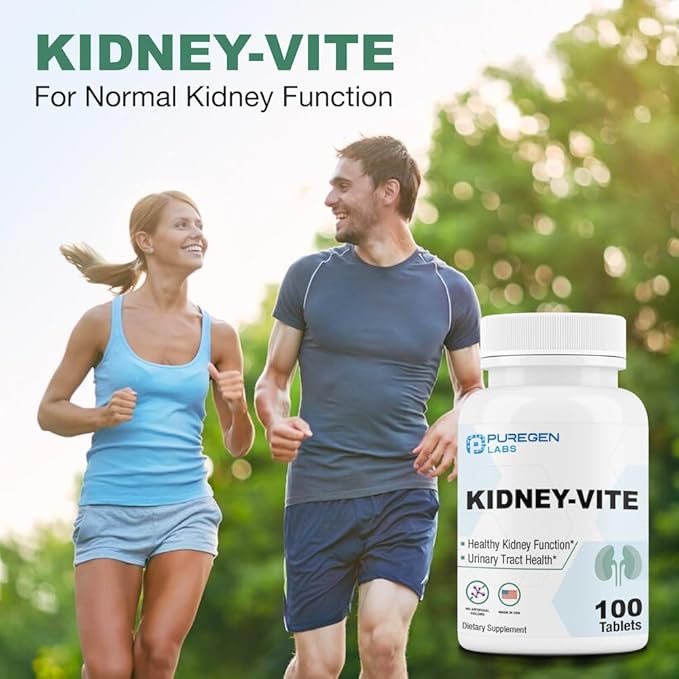 Puregen Labs Kidney-Vite | Premier Kidney, Renal Support | Non-GMO, Gluten-Free, No Artificial Color Additives - 100 Vegetarian Tablets