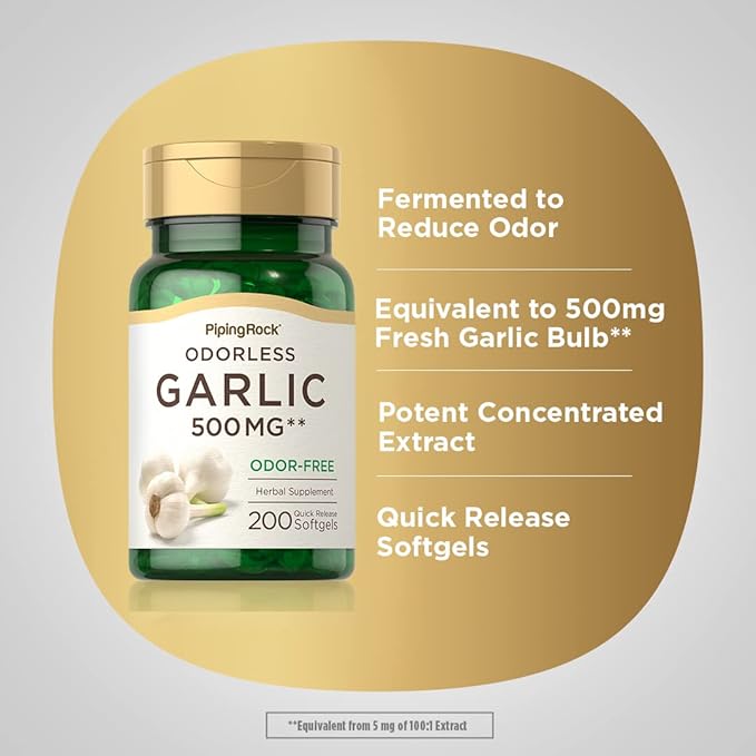 Piping Rock Odorless Garlic Softgels 500mg | 200 Pills