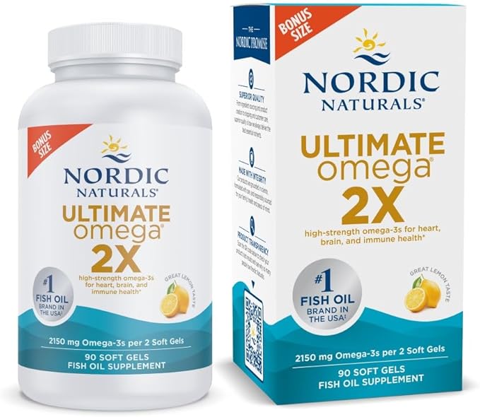 Nordic Naturals Ultimate Omega 2X, Lemon Flavor 90 Soft 2150 mg Omega-3 Fish 45 Servings