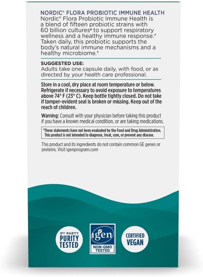 Nordic Naturals Nordic Flora Probiotic Immune Health, 30 Capsules, 15 Probiotic Strains for Immune and Digestive Health Support, Vegan, 30 Servings