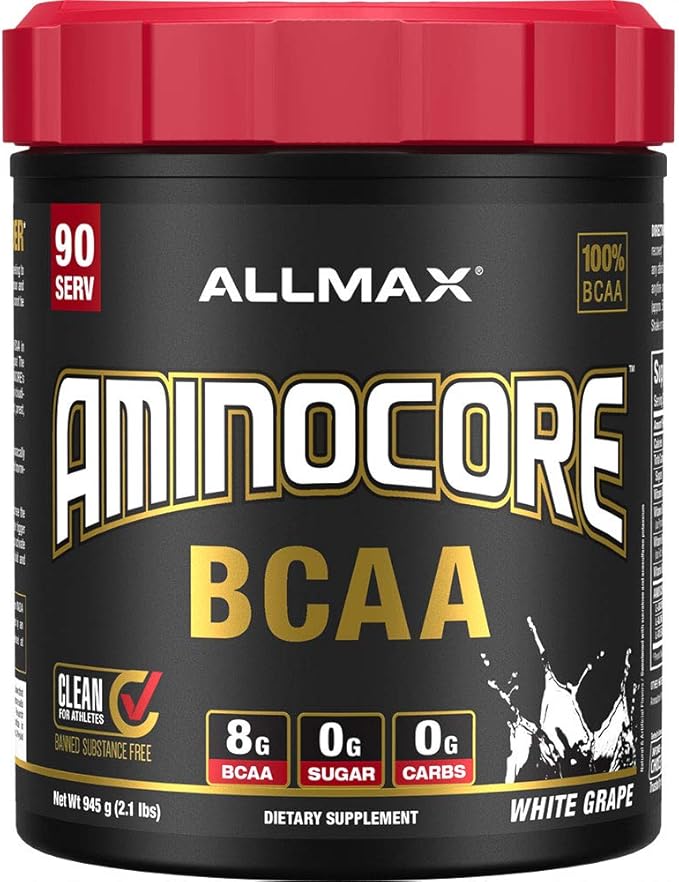 ALLMAX Nutrition AMINOCORE BCAA Powder, 8.18 Grams of Amino Acids, Intra and Post Workout Recovery Drink, Gluten Free, White Grape, 945 g