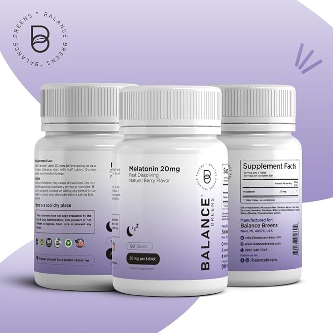 Melatonin 20mg, 100% Drug Free, Fast-Dissolve 120 Tablets