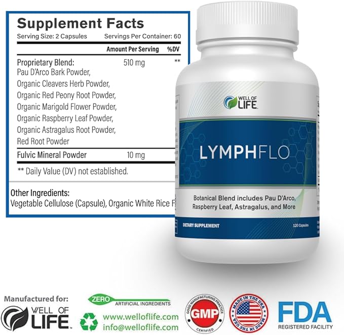 LymphFlo: Herbal Support for Detox, Immunity 1100mg, 180 180 V-Capsules