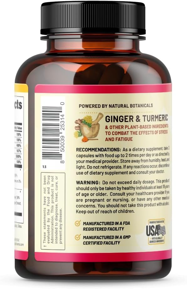 Metabolism and Natural Energy Supplements for Fatigue, Stress Relief, Energy Booster & Better Mood, Energy Pills for Women & Men, Ginger, Turmeric, Rhodiola Rosea, 60 Capsules