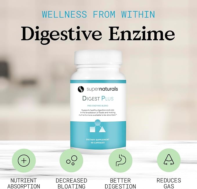 Digest Plus, Gut Health for Men, Digestion Supplement, Digestive Enzymes, Gut Health for Women, Gas & Bloating Relief, Premium Gut Health Supplement, 60 Caps