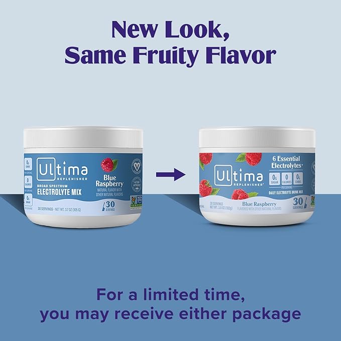 Ultima Replenisher Daily Electrolyte Powder Drink Mix – Blue Raspberry, 30 Servings – Hydration Powder with 6 Electrolytes and Trace Minerals – Keto Friendly, Vegan, Non-GMO and Sugar-Free