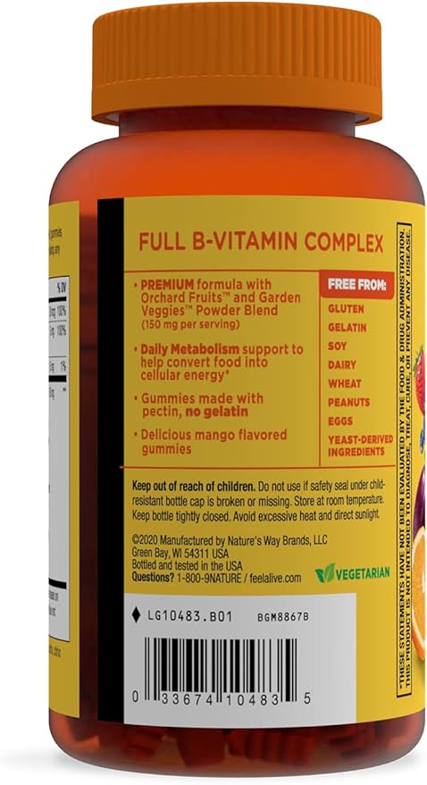 Nature's Way Alive! B-Complex Gummies, Cellular 8 B-Vitamins, 60 Gummies