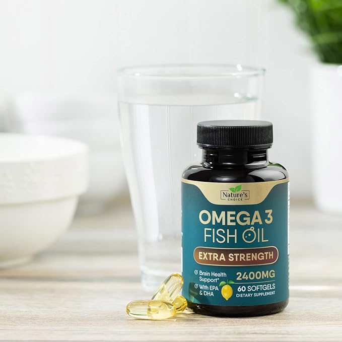 Triple Strength Omega 3 Fish Oil 2400 mg Omega-3 Supplements, 60 Softgels