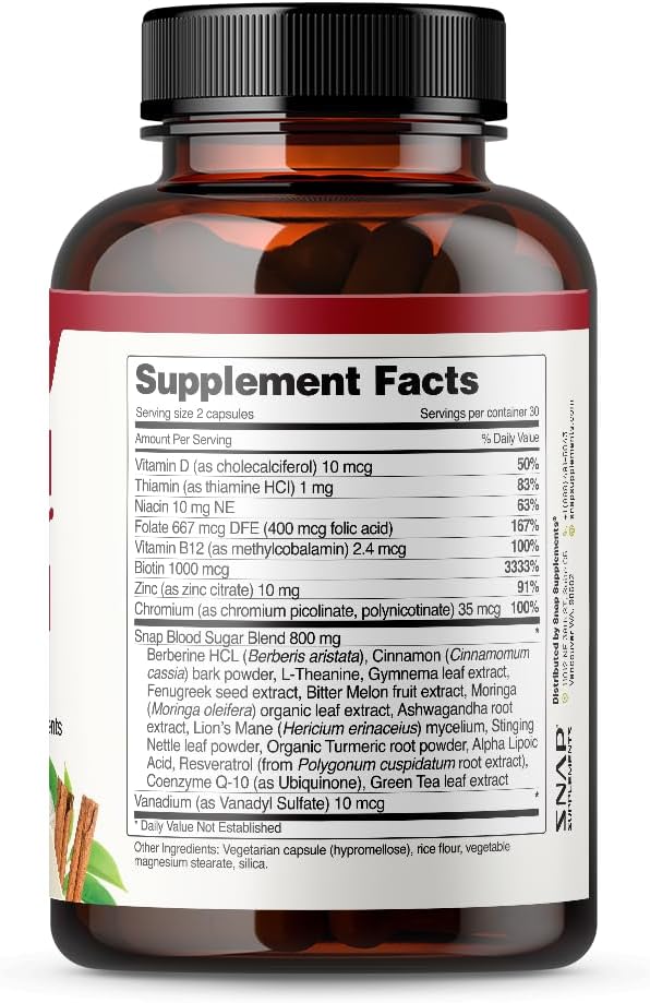 Snap Supplements Blood Sugar Blend - Support Healthy Blood Sugar, 60 Count
