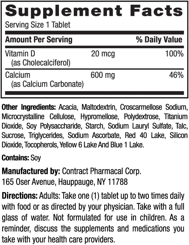 Earth's Splendor Bone Health Support, (600mg Calcium, 120 Tablets)