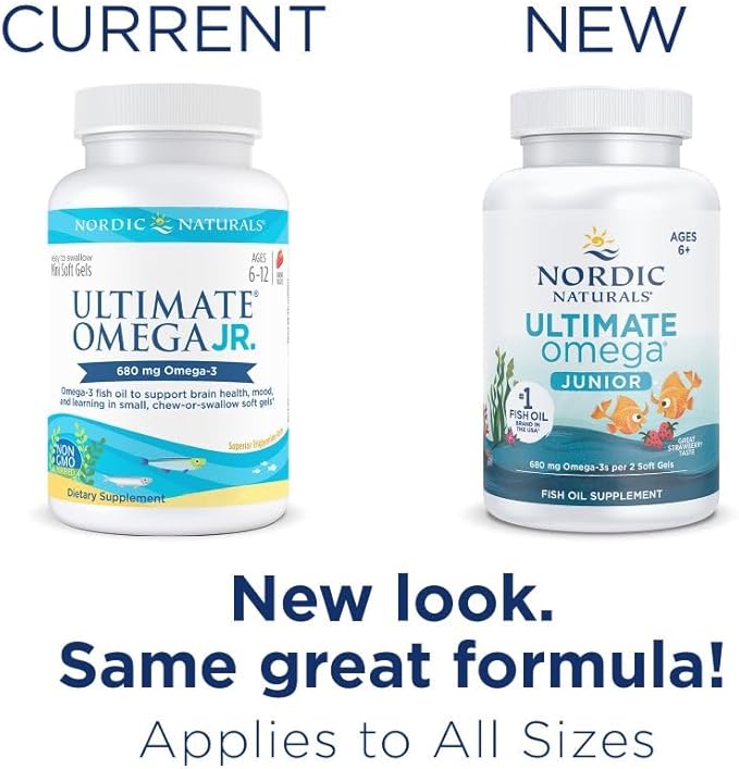 Nordic Naturals Ultimate Omega Jr., Strawberry 120 Mini 680 Total Omega-3s with 60 Servings
