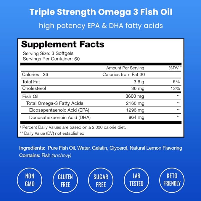 Omega 3 Fish Oil Supplements 3600mg 3 Supplement 180 Natural