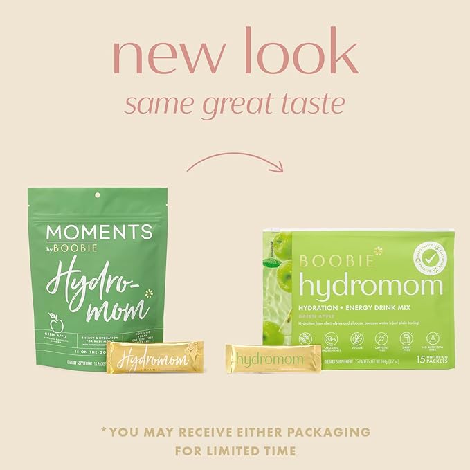Boobie Hydromom Superfood Electrolyte Drink Mix, Green Apple | Refreshing Energy & Hydration Boost for Mamas | On-The-Go & Travel Essentials for Pregnancy, Lactation, & Beyond, 15 Packets