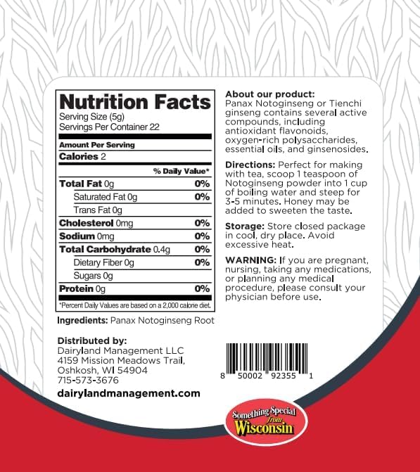 Dairyland Ginseng - Premiume Pure Panax (16 oz) 100% Natural