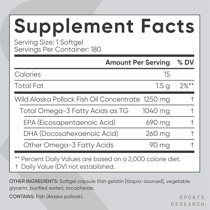 Sports Research Triple Strength Omega 3 1250 mg, 180 ct