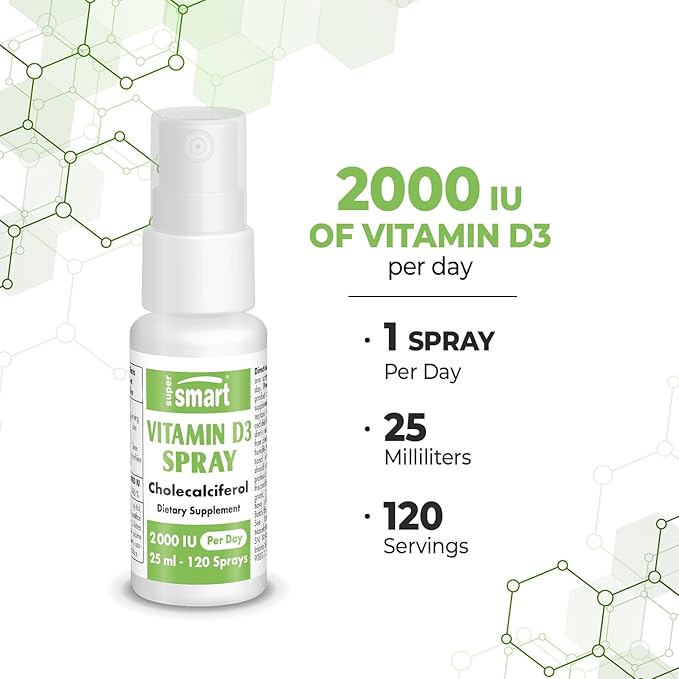 Supersmart - Vitamin D3 Spray 2000 IU per Day (Mint Flavor & Sugar Free) - Liquid Vitamin D Spray - Cholecalciferol Vitamin D3 | Non-GMO & Gluten Free - 25 ml
