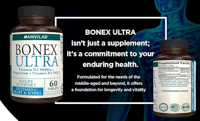 BONEX Ultra Supplement D3, Vitamin K2 (MK7) (MK7) & 60 Tablets 2 Month