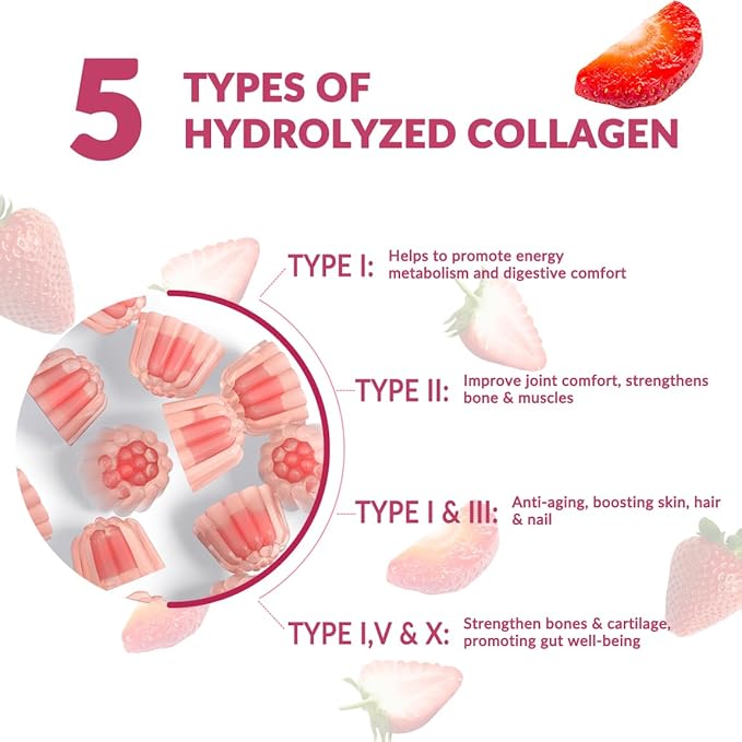 Sugar-Free Collagen Gummies for Women, Hydrolyzed B12, C,