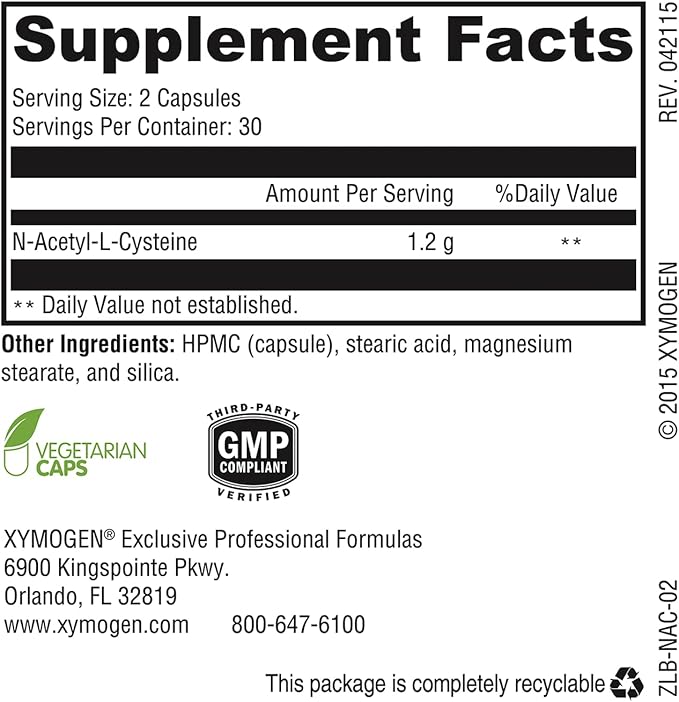 XYMOGEN NAC N-Acetyl-Cysteine 600mg (60 Capsules)