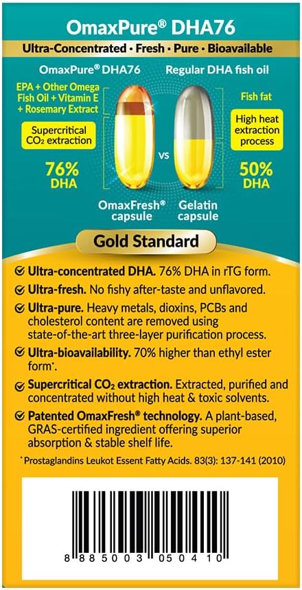 LABO Nutrition OmaxPure DHA76 Omega 3 76% 950mg 950mg DHA, 60 Count, CO2 Extracted