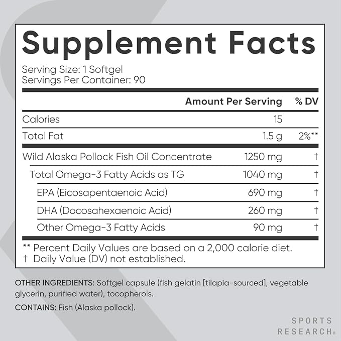 Sports Research Triple Strength Omega 3 1250 mg, 90 ct