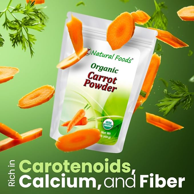 Z Natural Foods Organic Carrot Powder, Natural Superfood Powder for Vision and Heart Health, Great in Juices, Smoothies, and Recipes, Non-GMO, Vegan, Gluten-Free, Kosher, 1 lb.