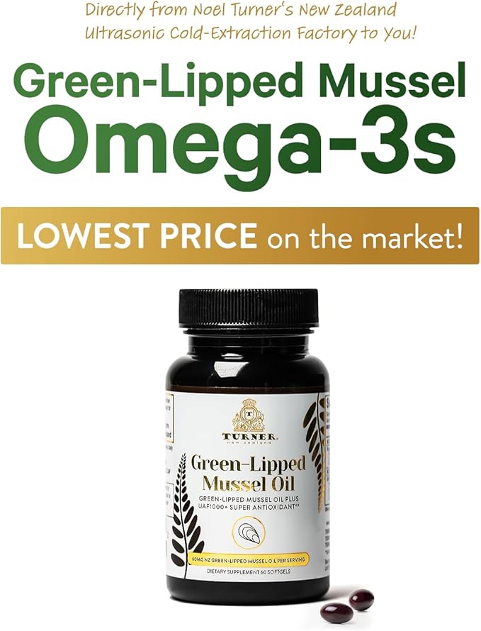 TURNER New Zealand Green Lipped Omega-3 53x Higher UAF1000+ Super 3 Bottles, 180 Softgels