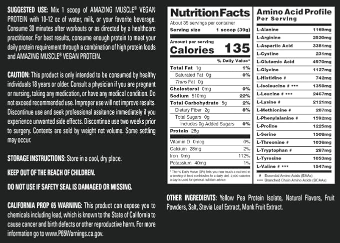 Vegan Protein Powder 28 Grams 34 Servings (3 Lb,