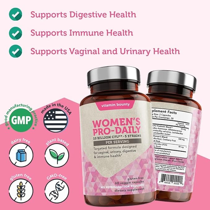 Vitamin Bounty Women's Probiotic & Prebiotic Bundle: Vaginal & Digestive Health Support, pH Balance with Cranberry, Ashwagandha, Delayed-Release Capsules
