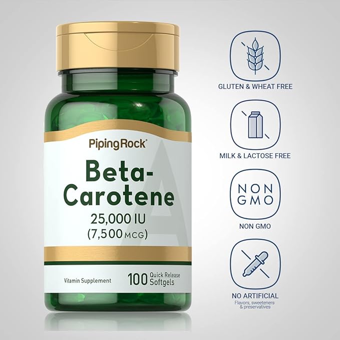 Piping Rock Beta Carotene 25000 IU Softgels 7500 mcg 100 Count