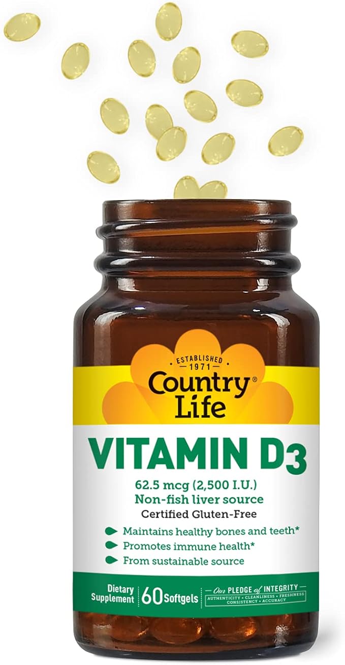 Country Life Vitamin D3 2500 I.U. Gluten-Free, 60 Softgels