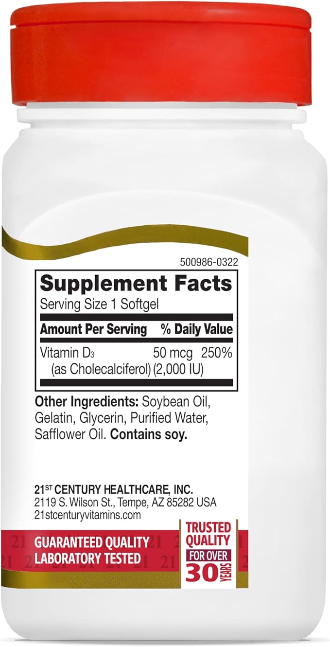 21st Century D3 2000 IU Softgels, 250 Count 2)