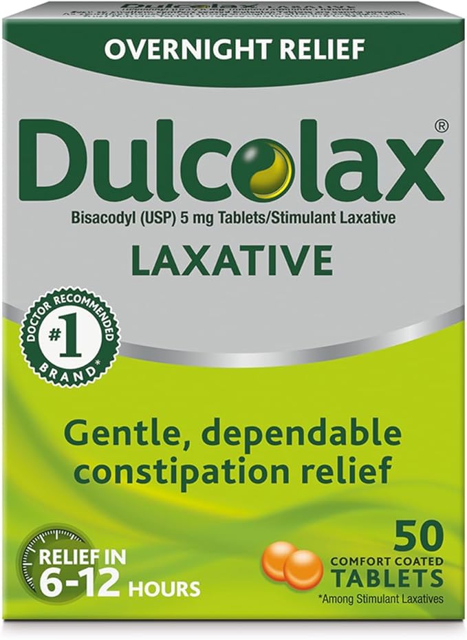 Dulcolax Overnight Relief Laxative for Gentle 5 mg 50 Count 125 mg