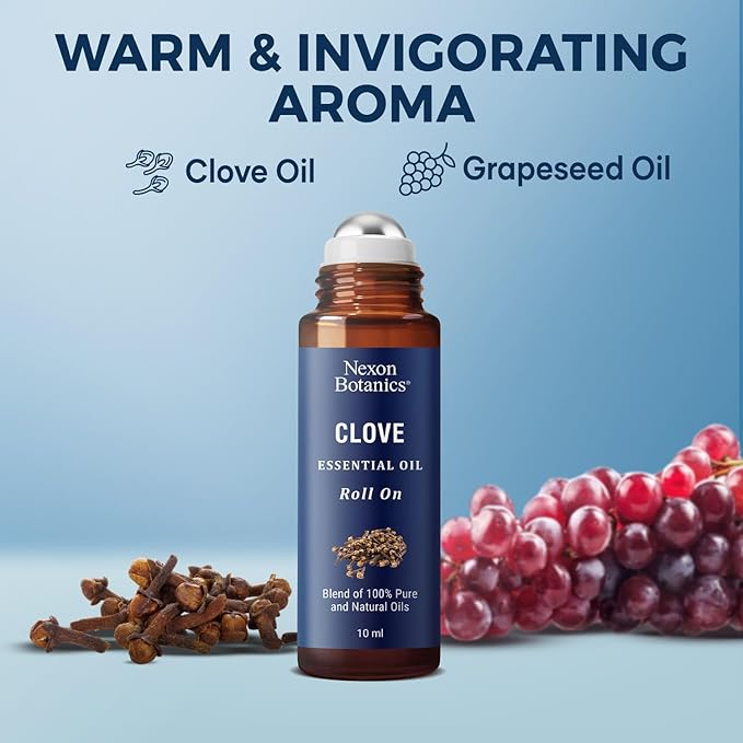 Clove Essential Oil Roll On 10 ml - Pre-Diluted Roller for Skin, Teeth & Aromatherapy - Ready to Use - Made from Pure Natural Oils - Nexon Botanics