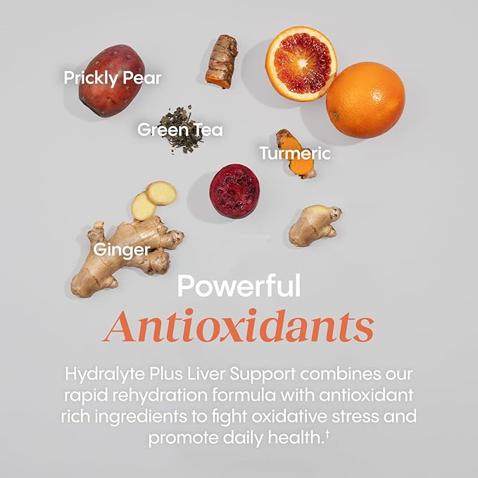Hydralyte Liver Support + Electrolyte Mix with Milk Thistle, Turmeric, Ginger, Prickly Pear, Green Tea Extract Formulated for Rapid Rehydration (Variety Flavor, 30 Packets)