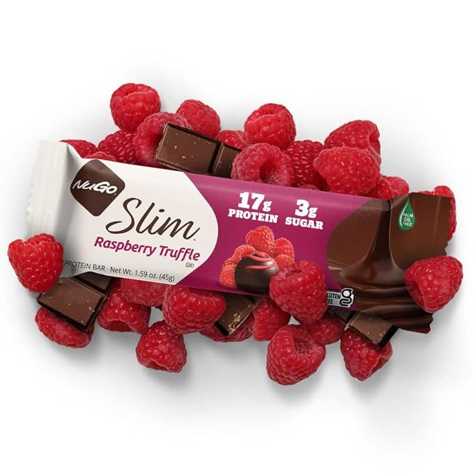 NuGo Slim Dark Chocolate Raspberry Truffle, 17g Protein Bar, Gluten Free, Non-GMO, Kosher, Keto Friendly, Low Carb, 12 Count