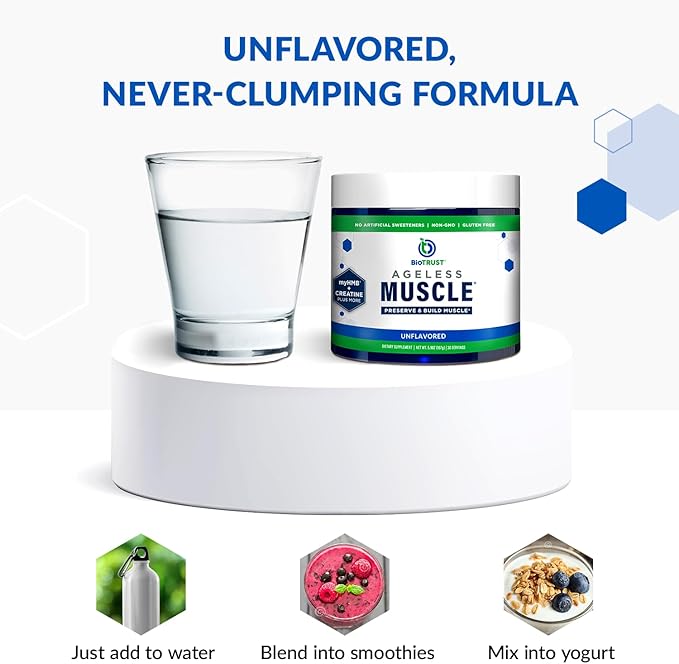 BioTrust Ageless Muscle Builder - Creatine HMB Powder with Vitamin D3 & Betaine - Build & Preserve Naturally Declining Muscle Mass & Strength - Unflavored, 30 Servings