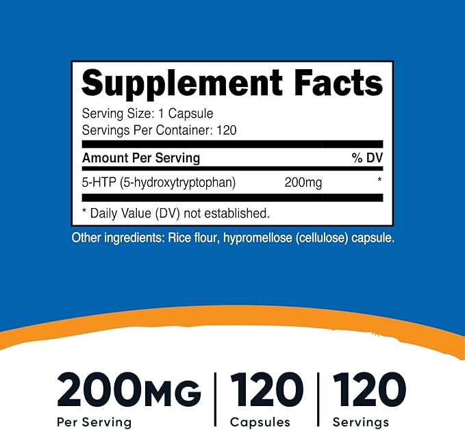 Nutricost 5-HTP 200mg, 120 Vegetarian Capsules (5-Hydroxytryptophan) (2 Bottles)