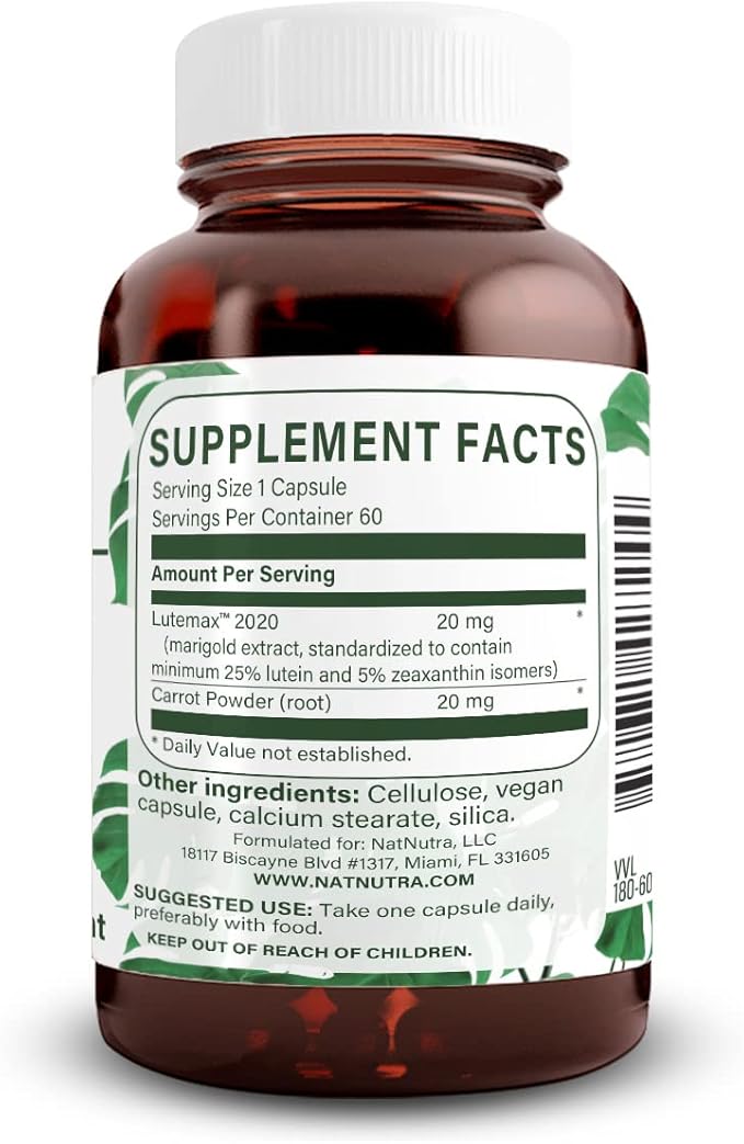 Natural Nutra Lutein and Zeaxanthin Supplement, 20mg - 60 Capsules