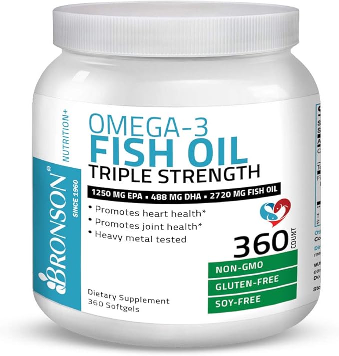 Bronson Omega 3 Fish Oil Triple 2720 mg, 1250 mg 488 mg, 360 Softgels