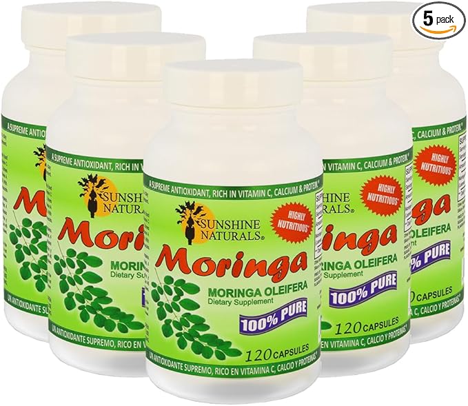 Moringa Dietary Supplement. 100% Pure Organic 120 Capsules. 5